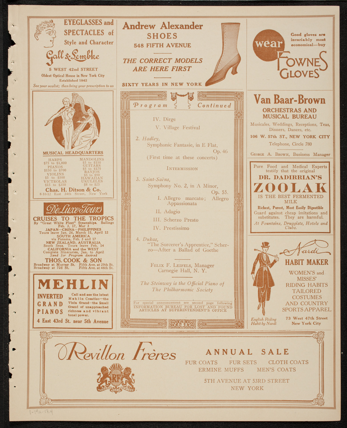 New York Philharmonic, January 19, 1917, program page 7