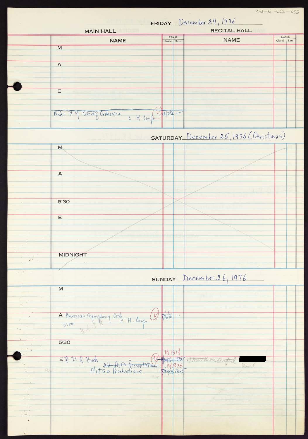 Carnegie Hall Booking Ledger, volume 22, page 35