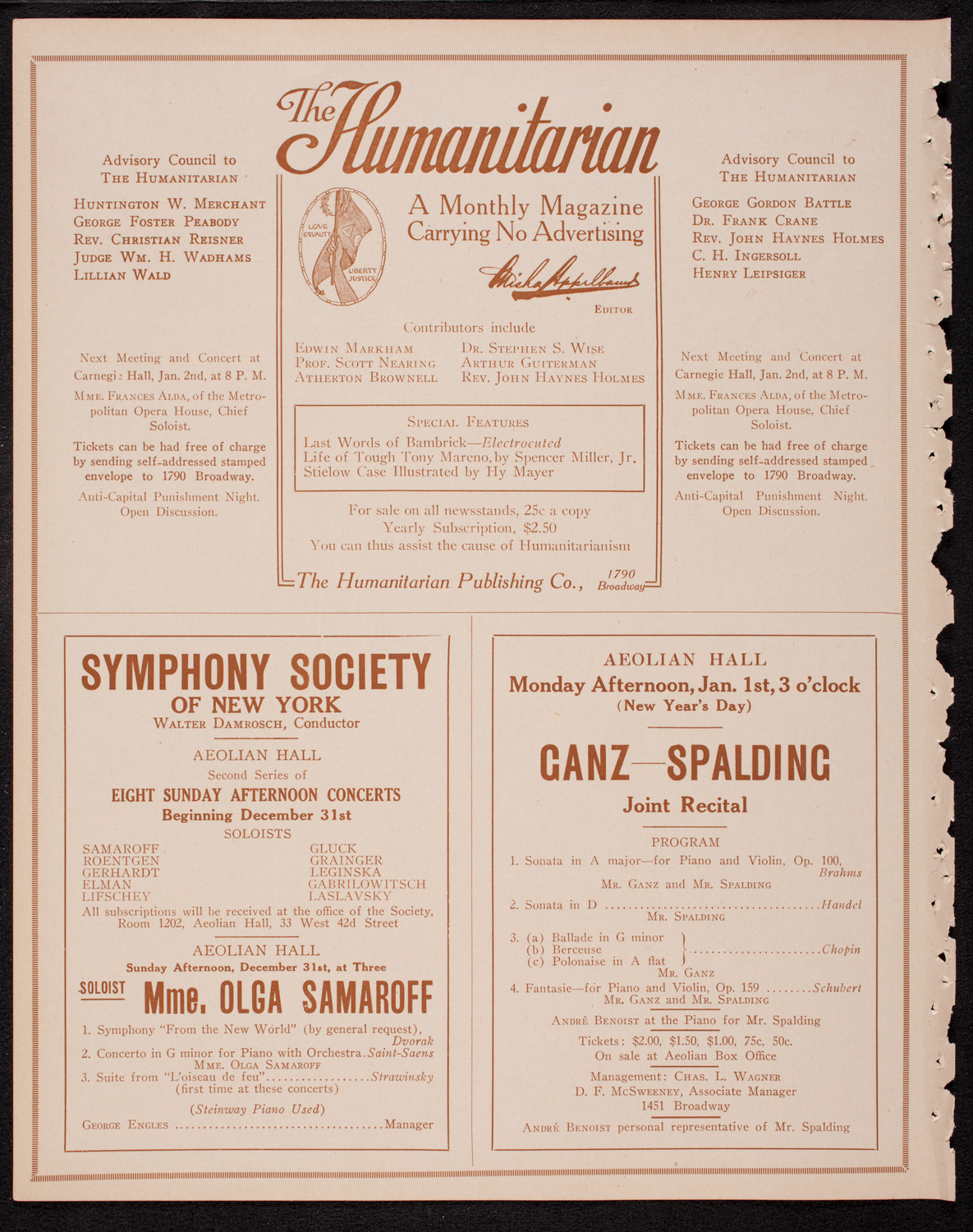 People's Symphony Concert, December 24, 1916, program page 8