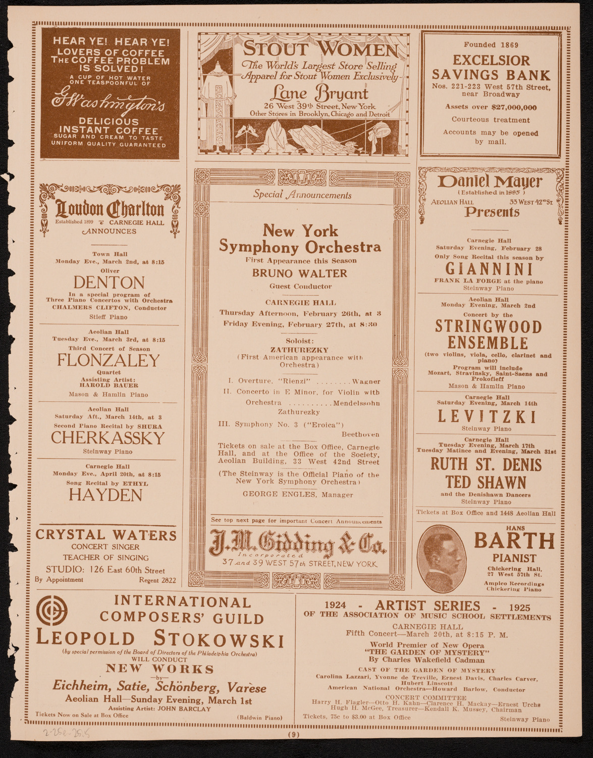 State Symphony Orchestra of New York, February 25, 1925, program page 9