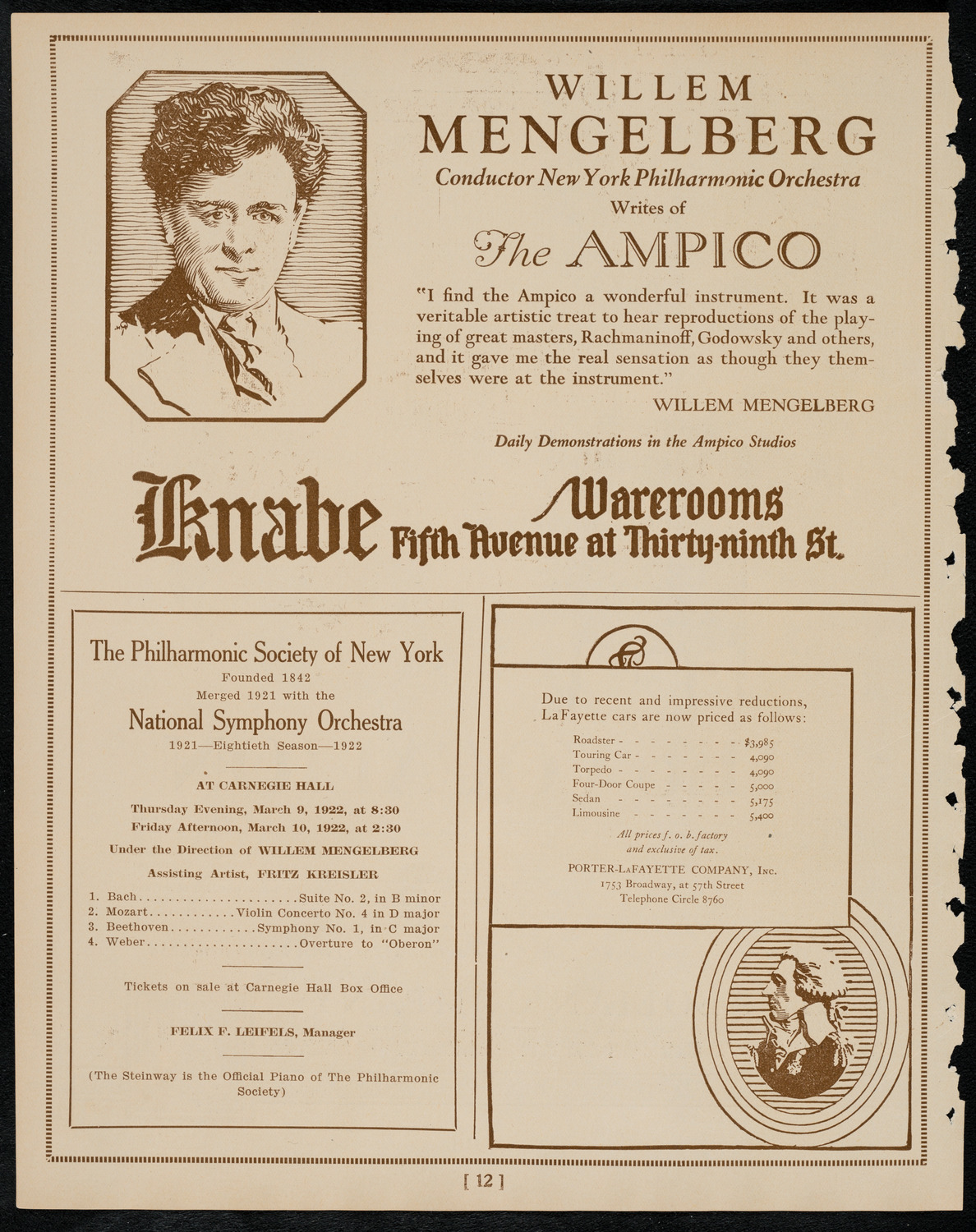 New York Symphony Orchestra, March 9, 1922, program page 12