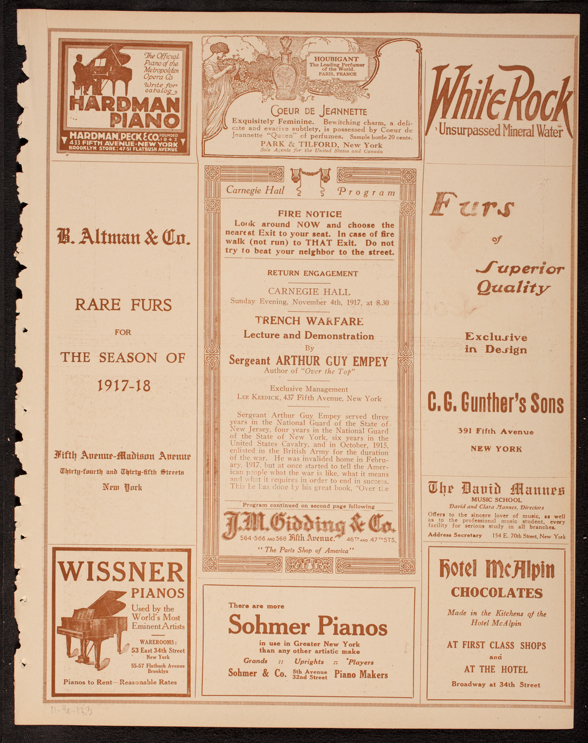 Lecture by Sergeant Arthur Guy Empey, November 4, 1917, program page 5
