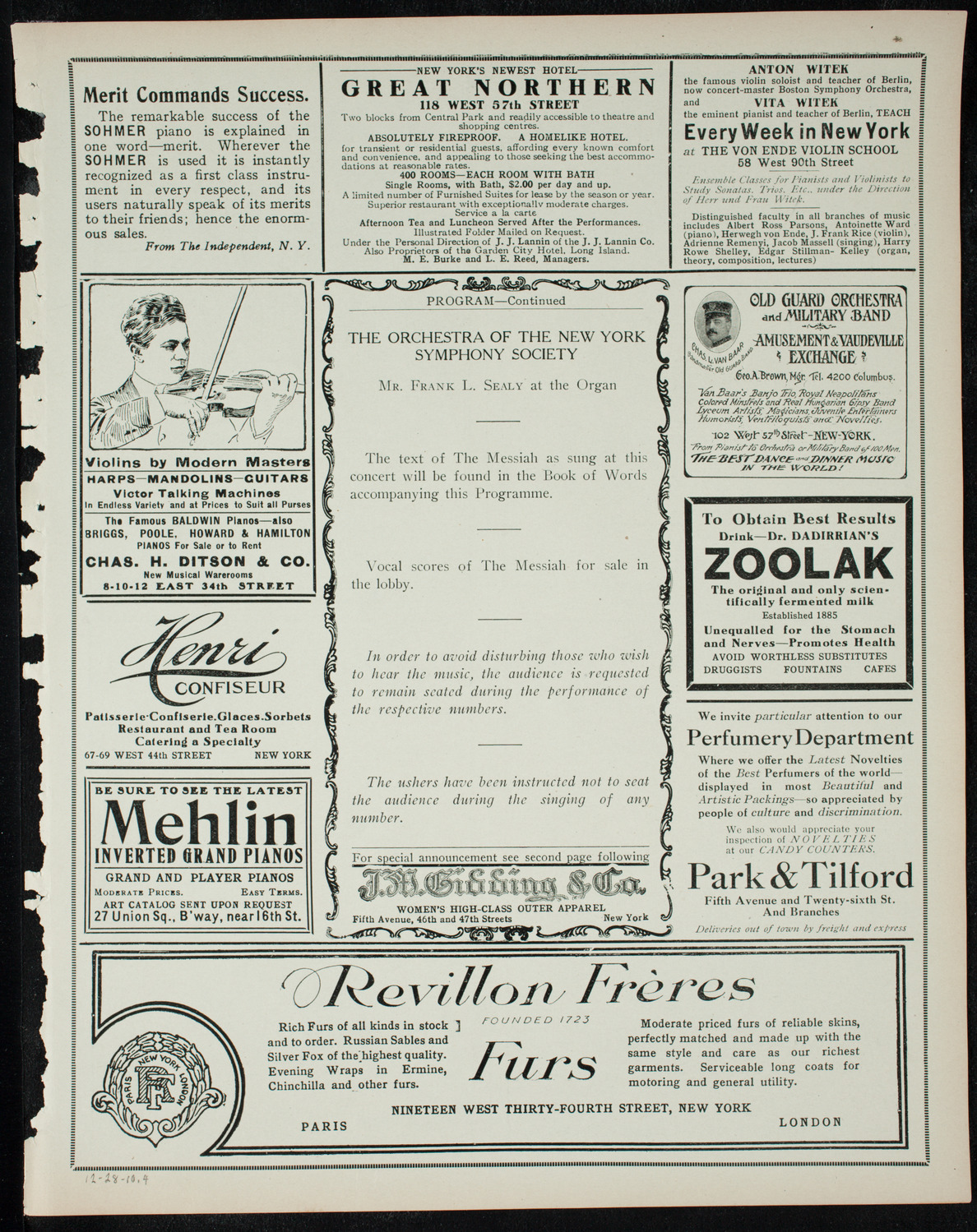 Oratorio Society of New York, December 28, 1910, program page 7