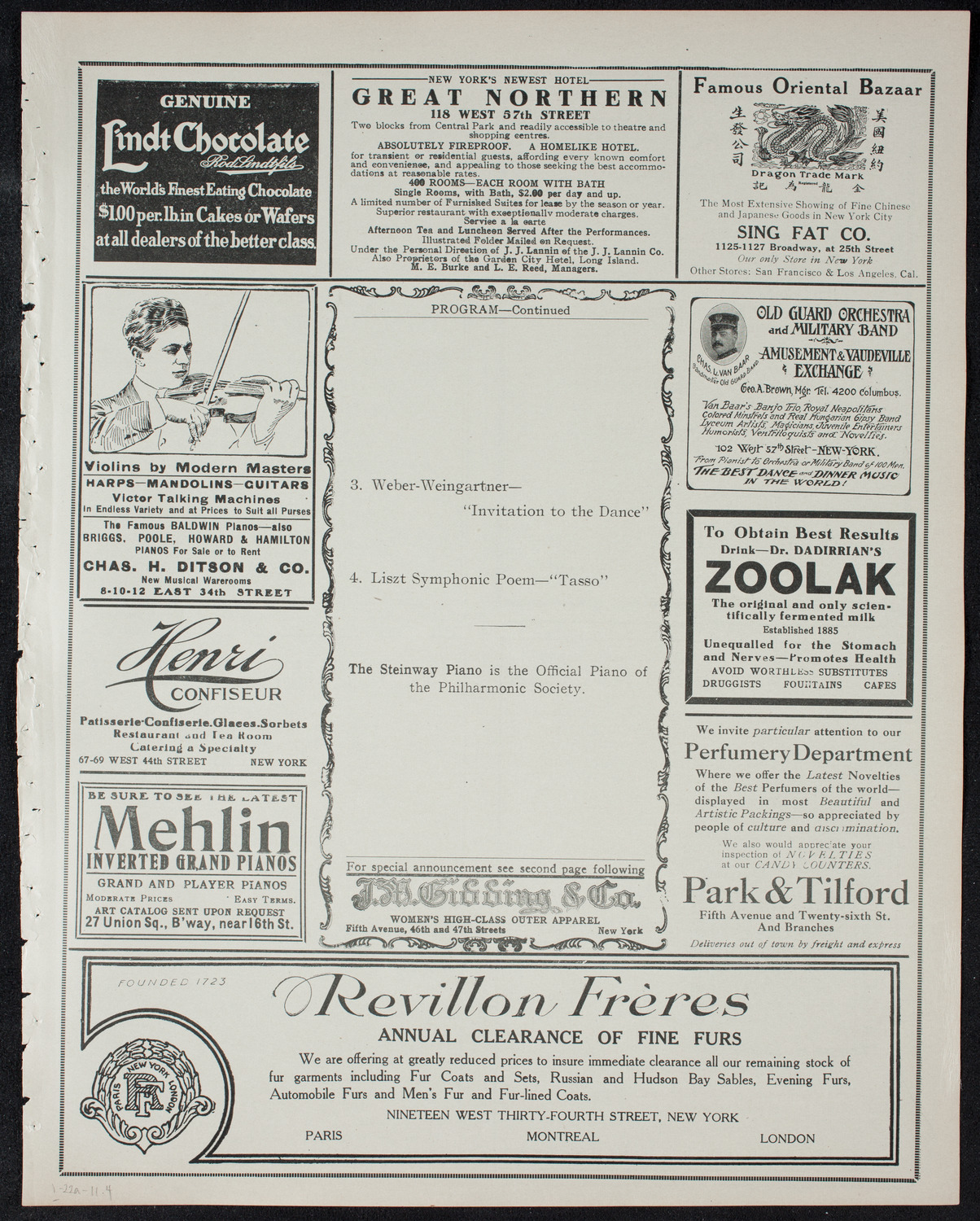 New York Philharmonic, January 22, 1911, program page 7