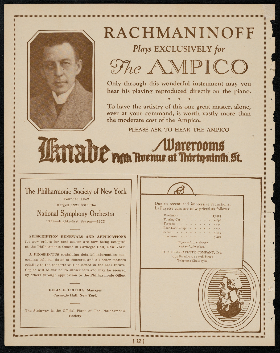 Sir Arthur Conan Doyle, May 10, 1922, program page 12