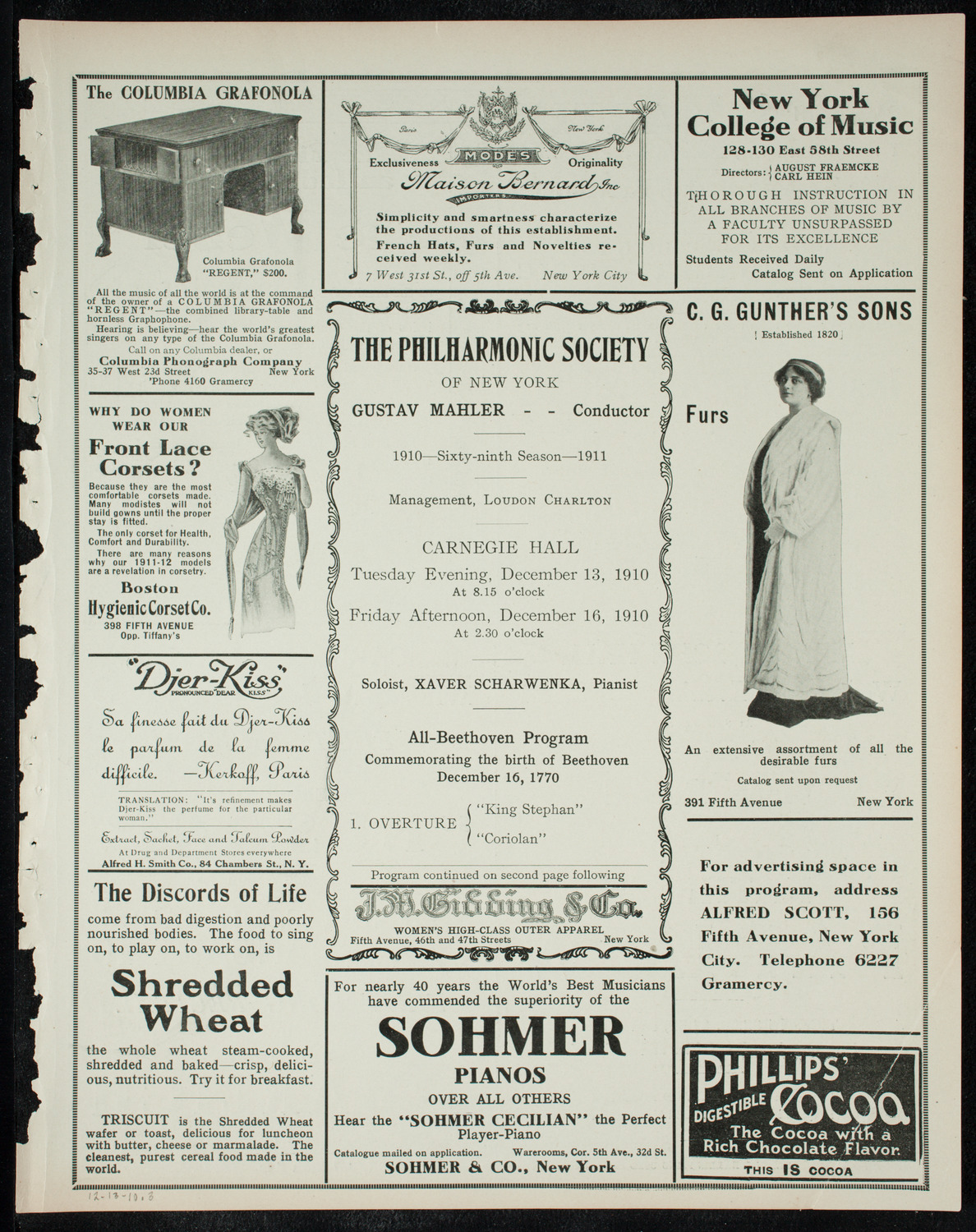 New York Philharmonic, December 13, 1910, program page 5