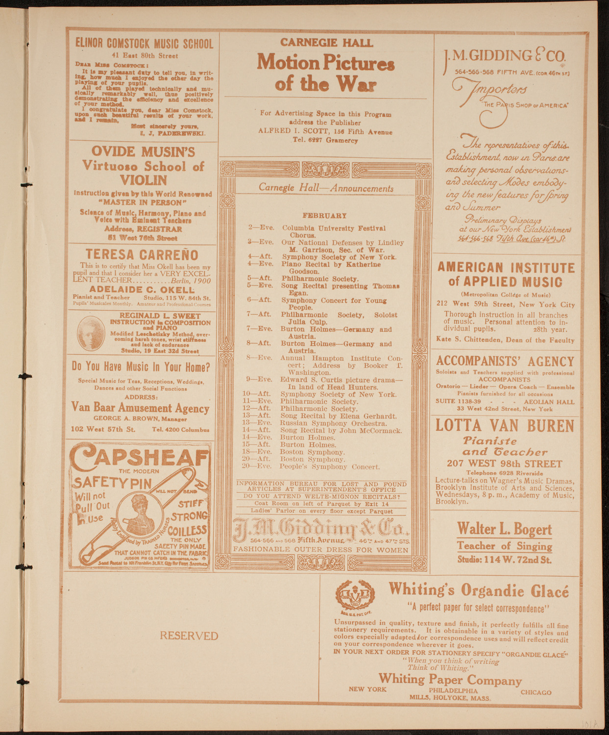 Lecture by David I. Walsh, February 1, 1915, program page 3