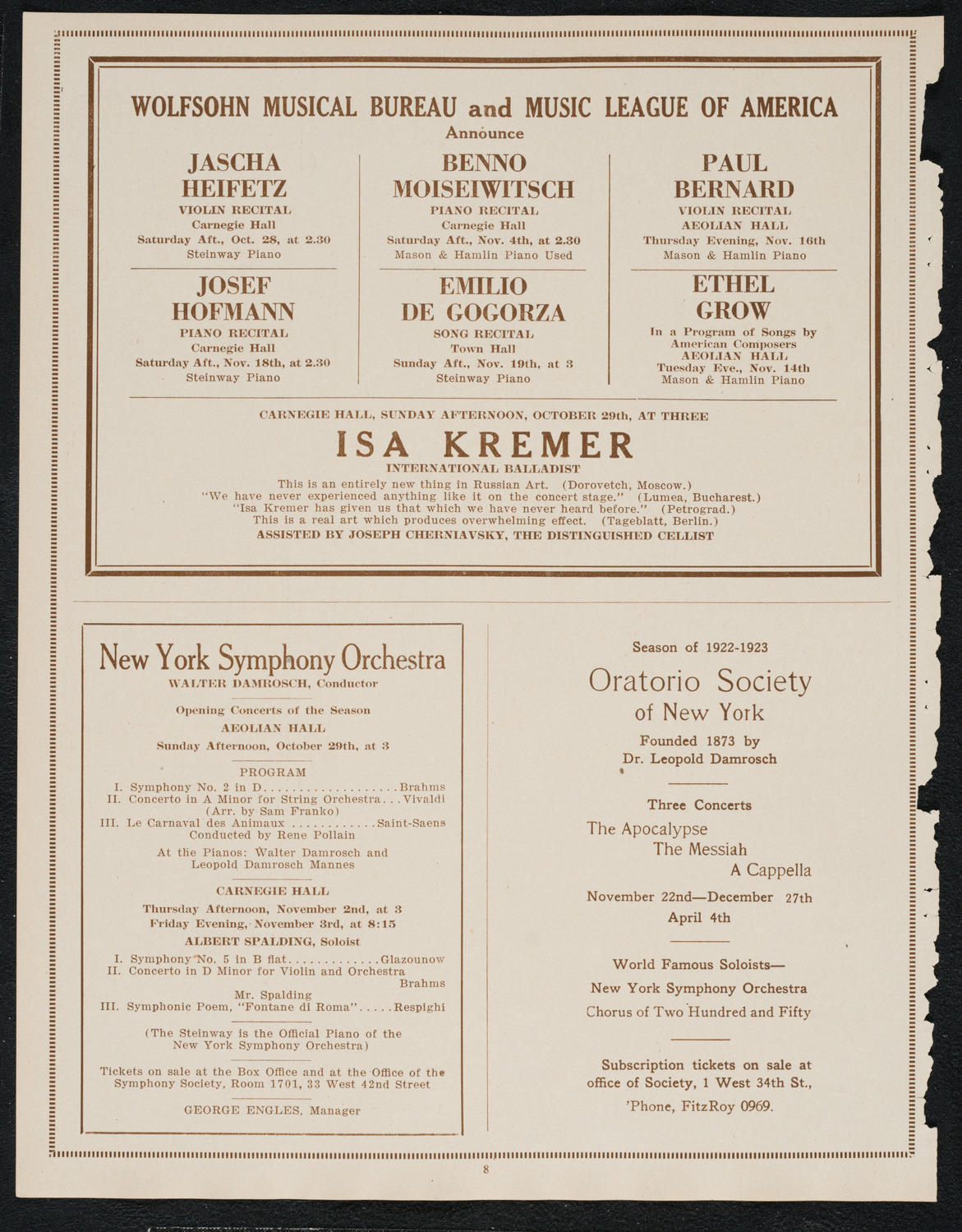 Reinald Werrenrath, Baritone, October 22, 1922, program page 8