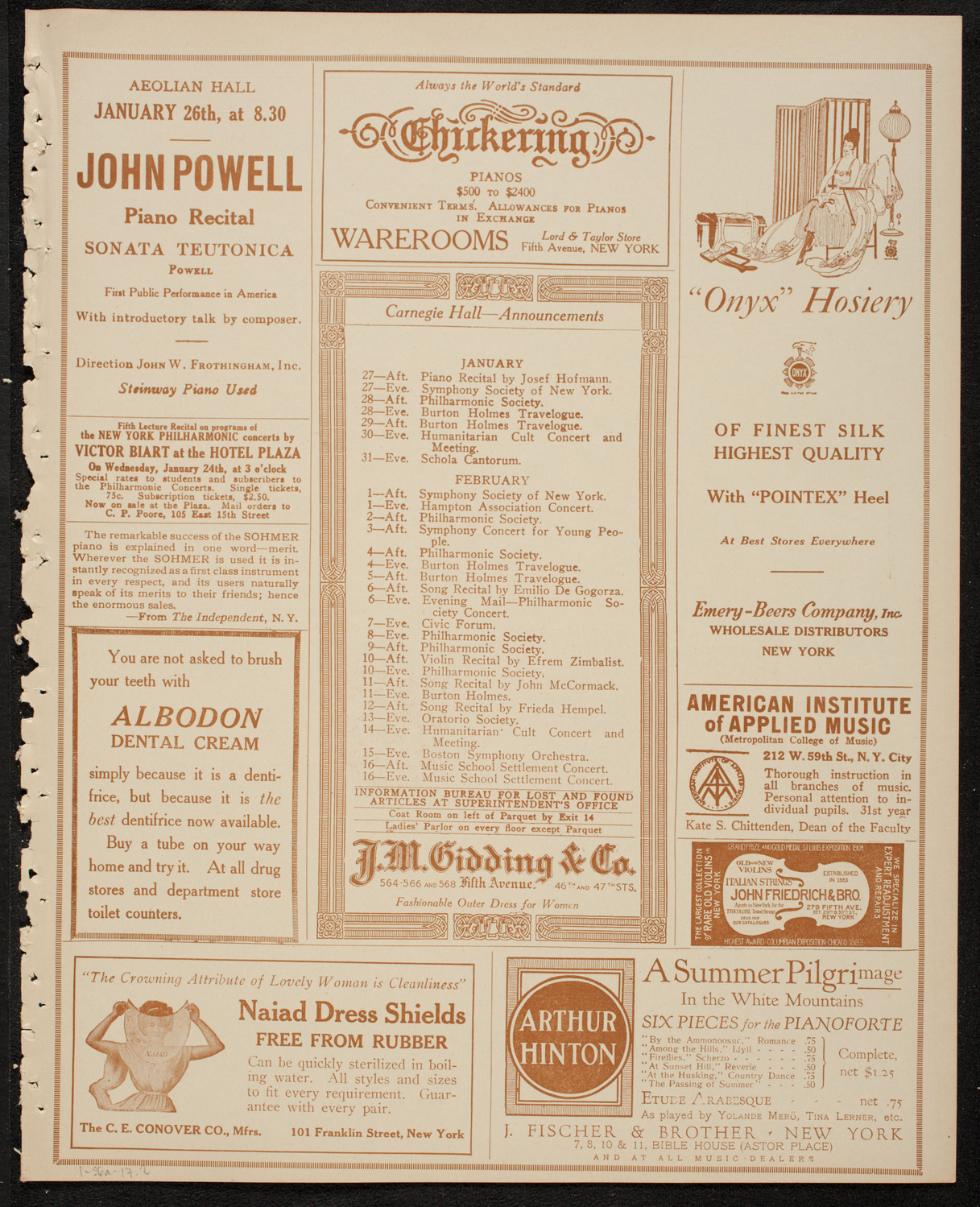 New York Philharmonic, January 26, 1917, program page 3