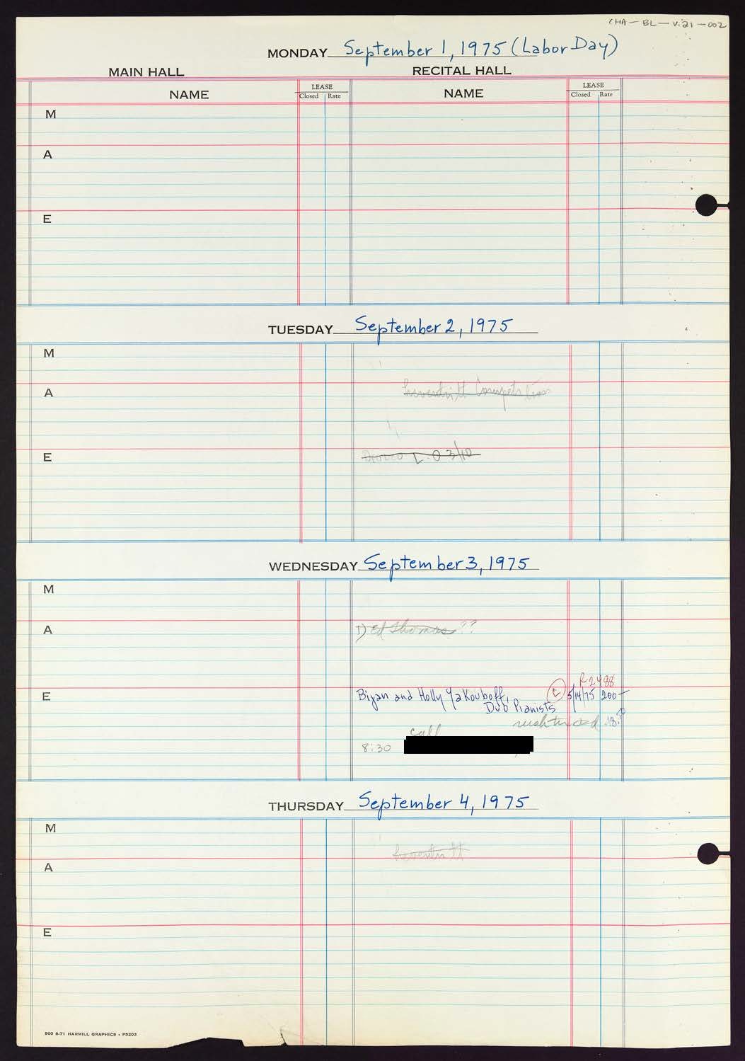 Carnegie Hall Booking Ledger, volume 21, page 2