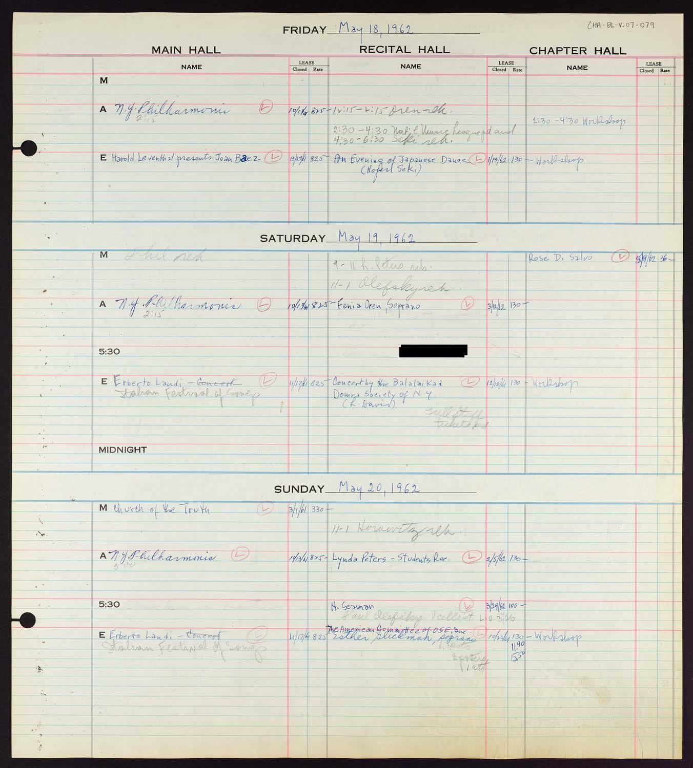 Carnegie Hall Booking Ledger, volume 7, page 79