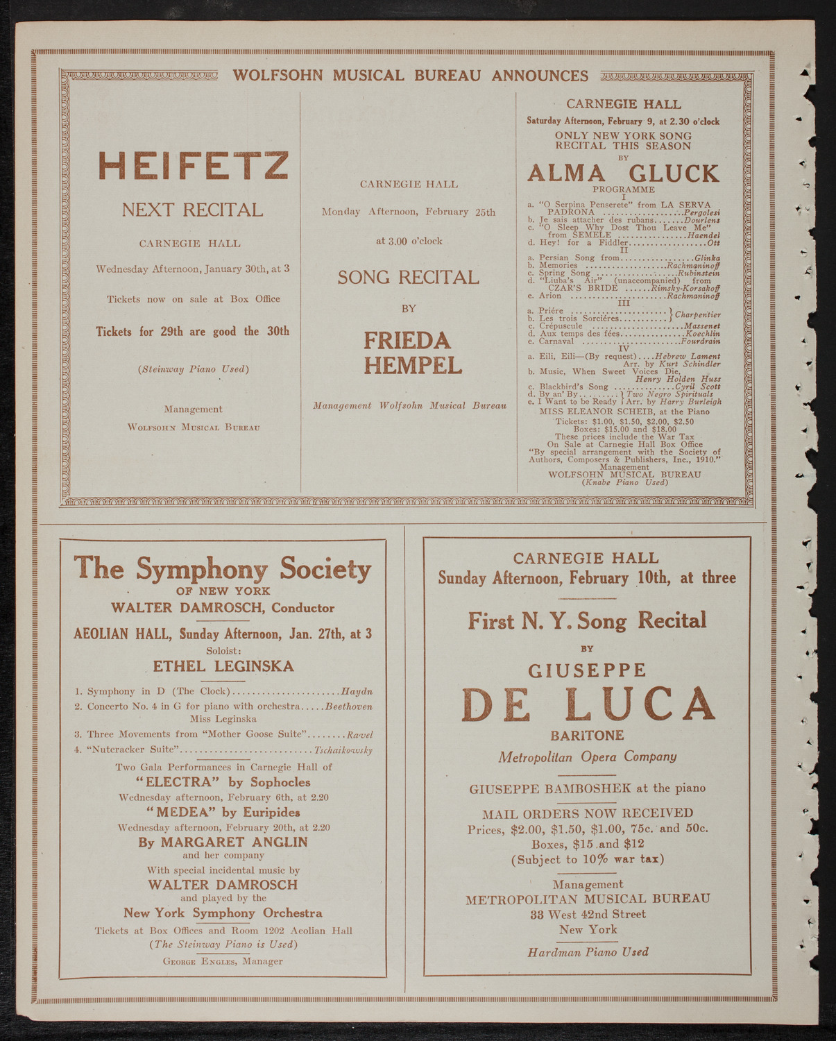 New York Philharmonic, January 26, 1918, program page 8