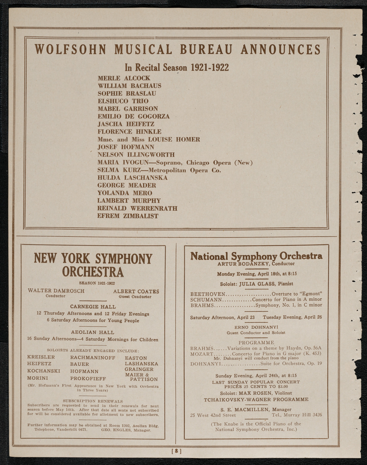 The Irish Musical Society, April 17, 1921, program page 8