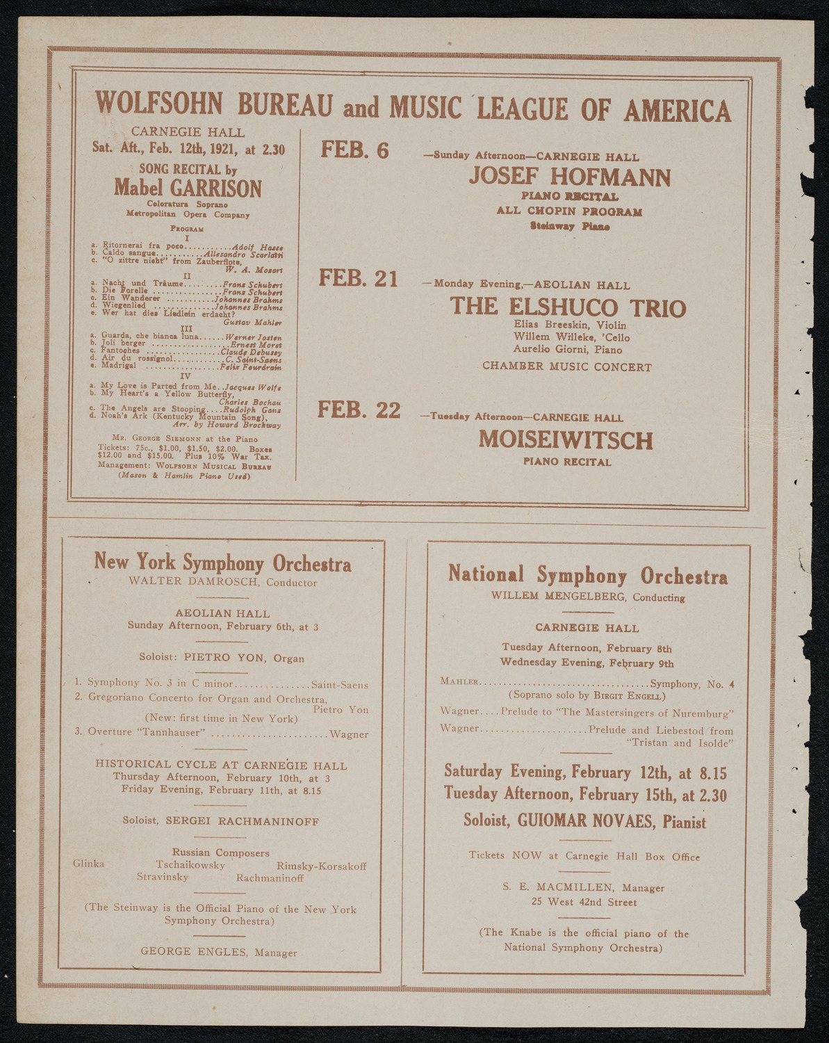 New York Symphony Orchestra, February 3, 1921, program page 8