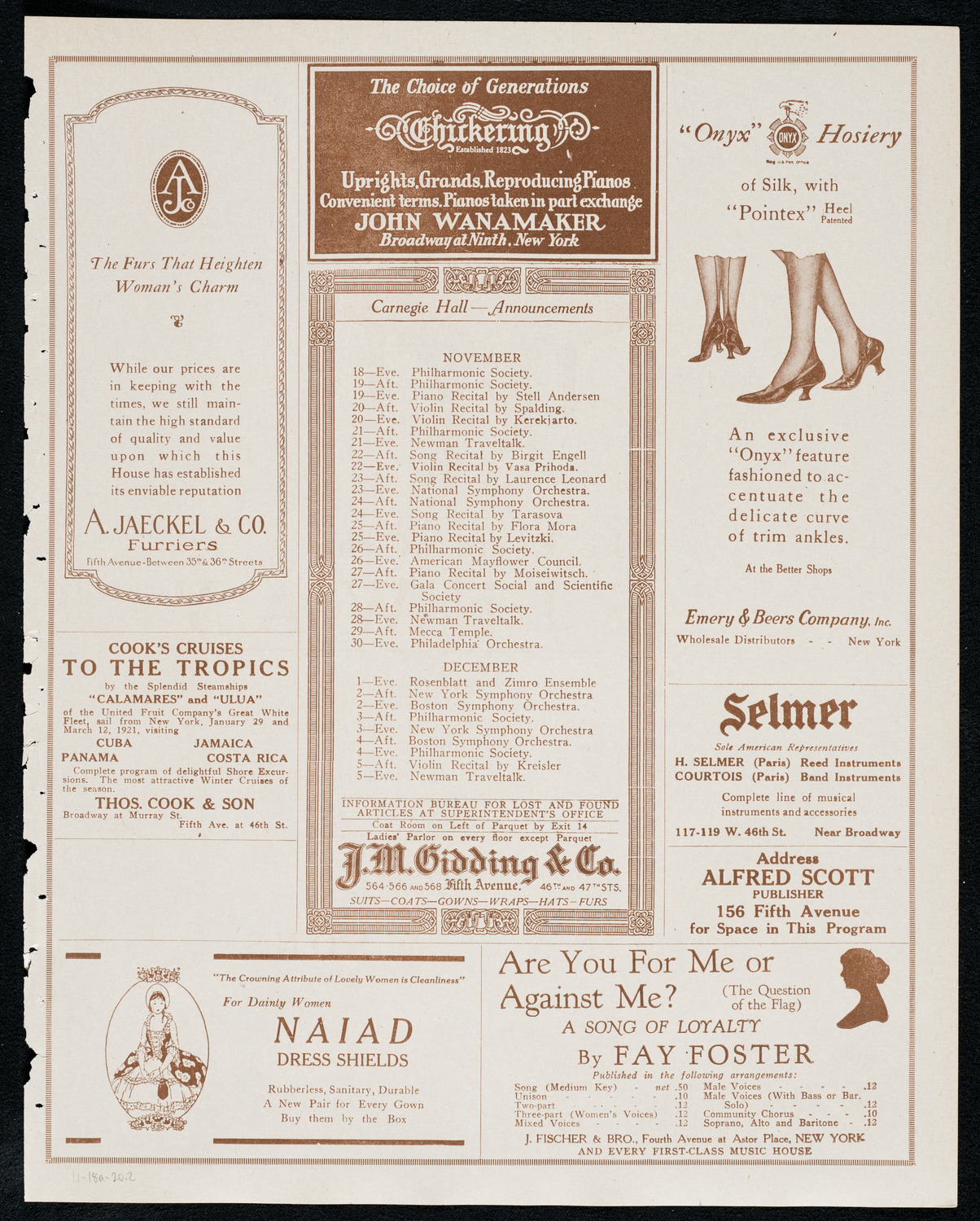 National Symphony Orchestra, November 18, 1920, program page 3