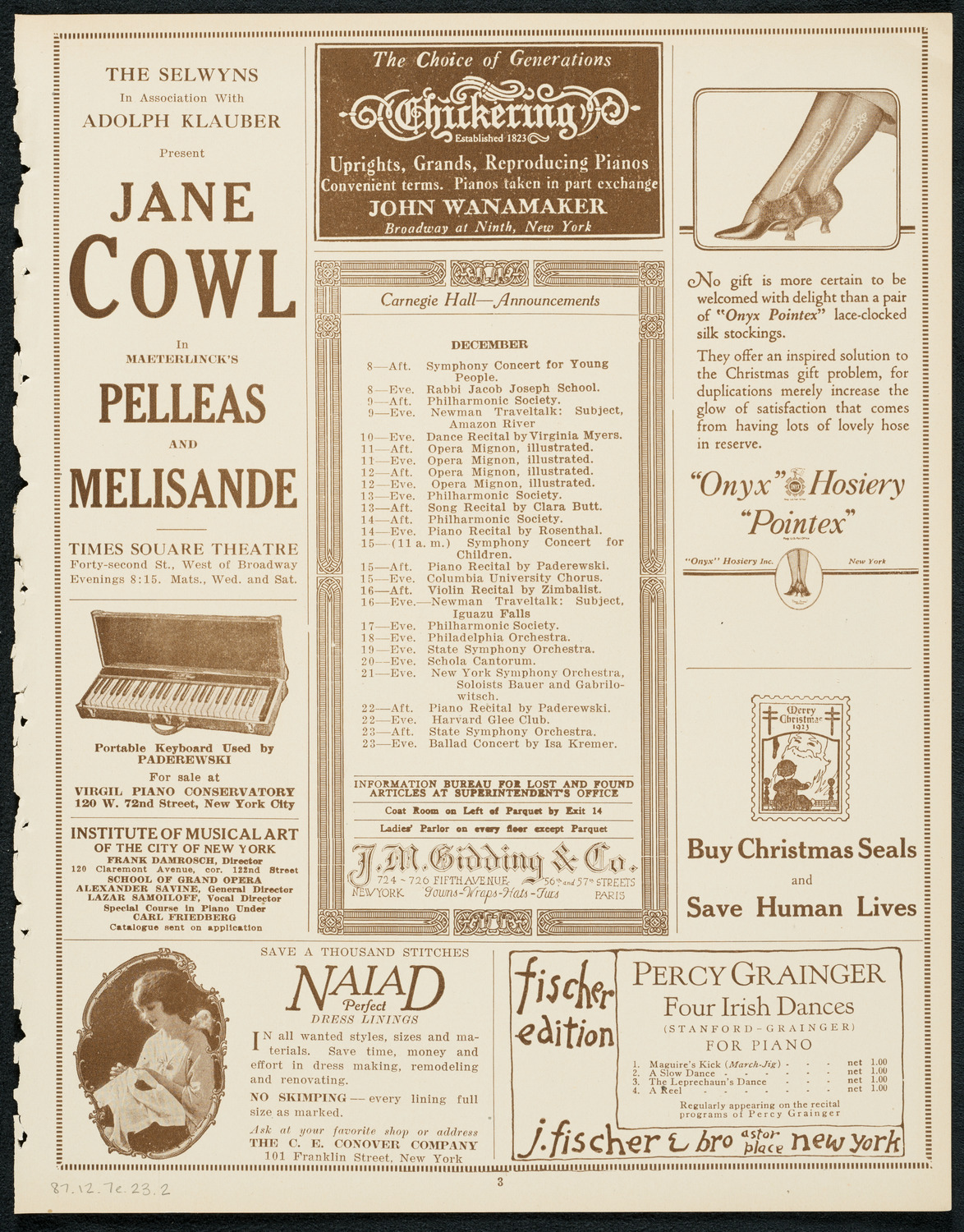 Ignatz Waghalter with the New York Symphony Orchestra, December 7, 1923, program page 3