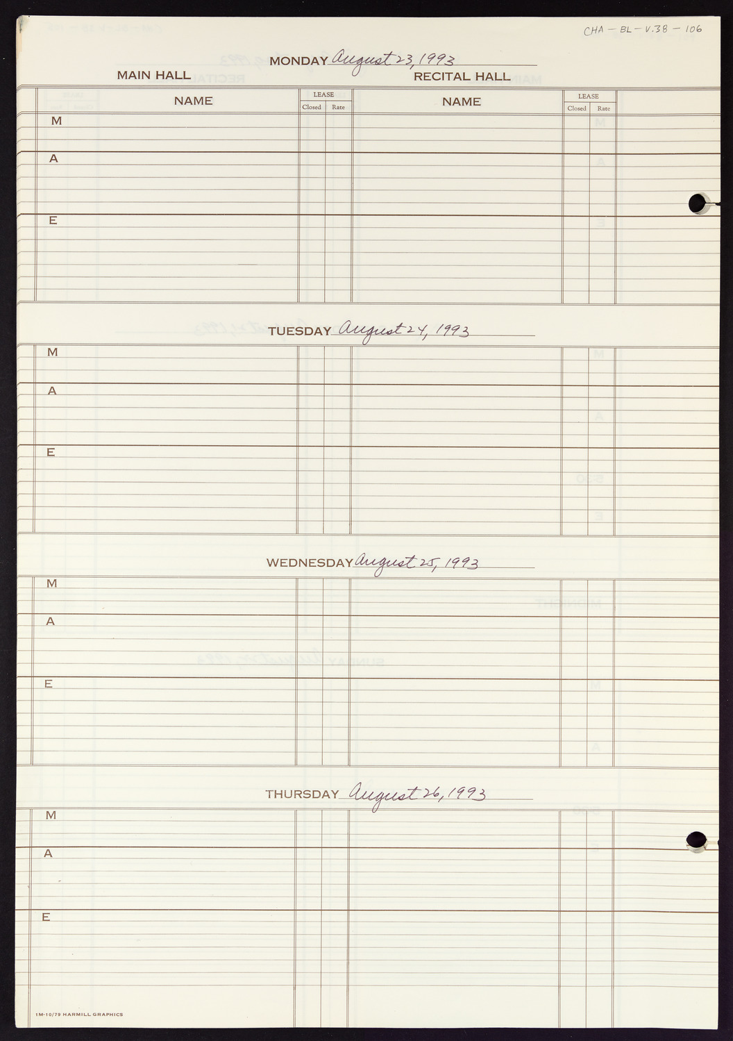 Carnegie Hall Booking Ledger, volume 38, page 106