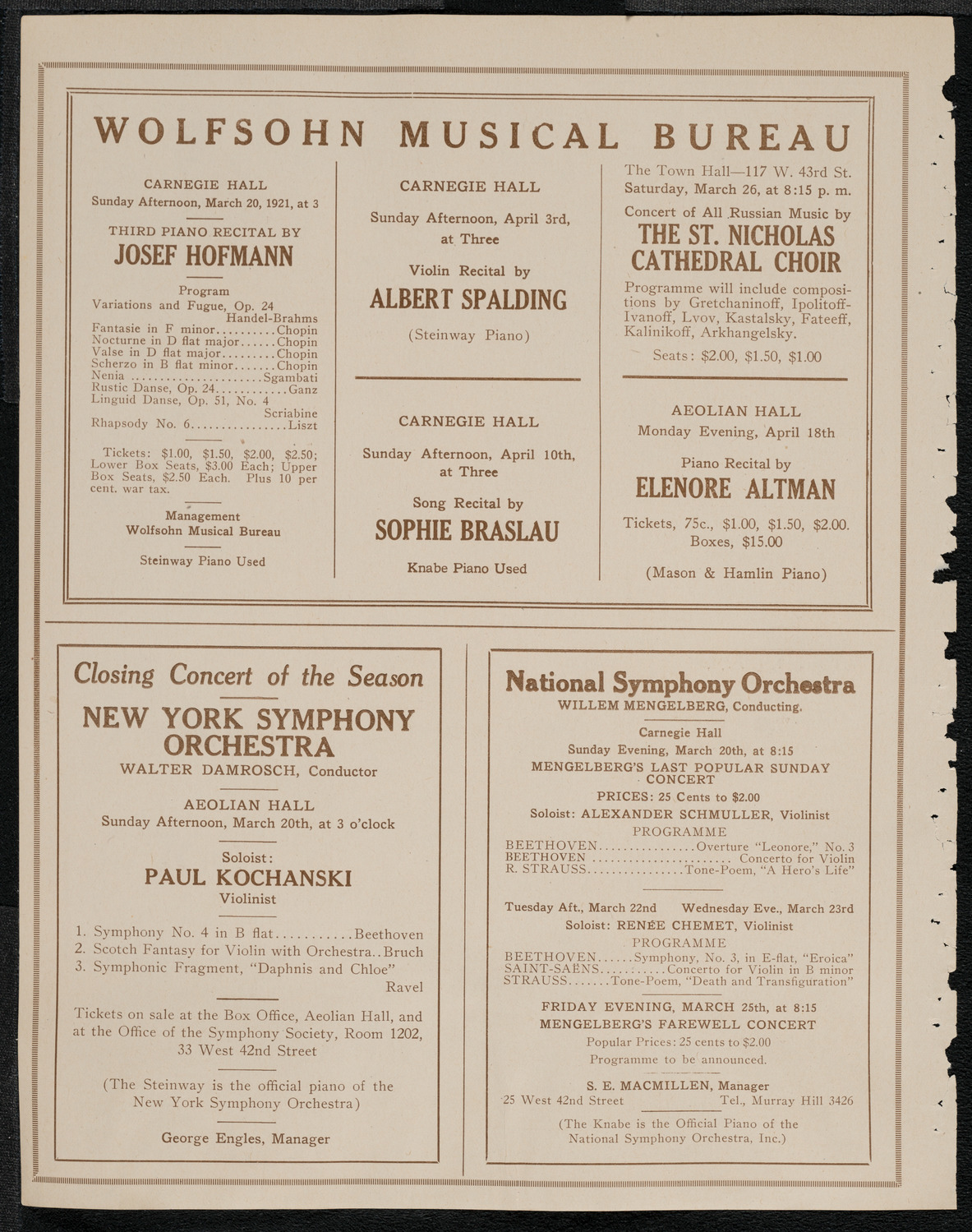 Boston Symphony Orchestra, March 17, 1921, program page 8