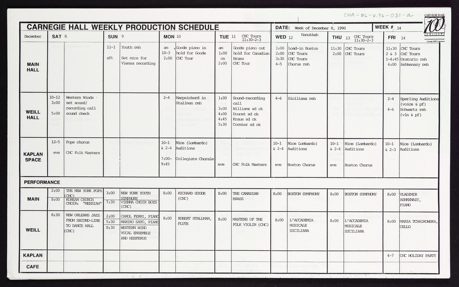 Carnegie Hall Booking Ledger, volume 36, page 31a