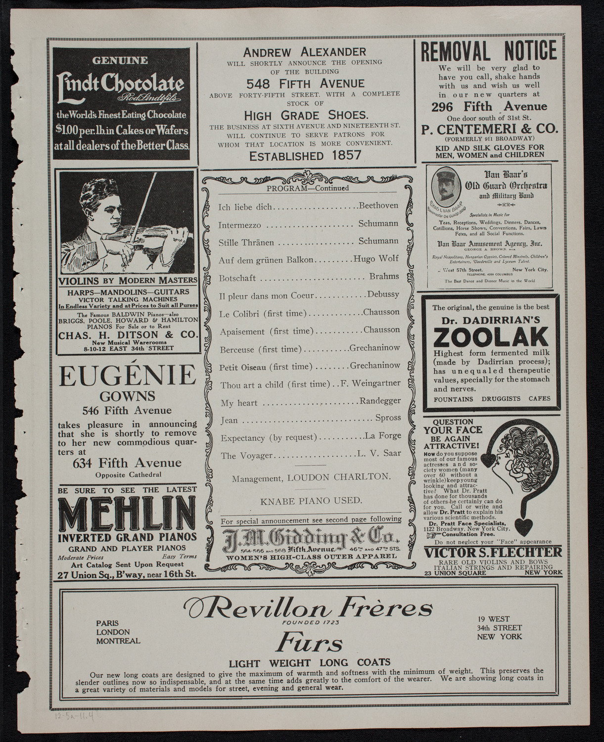 Frances Alda, Soprano, December 5, 1911, program page 7