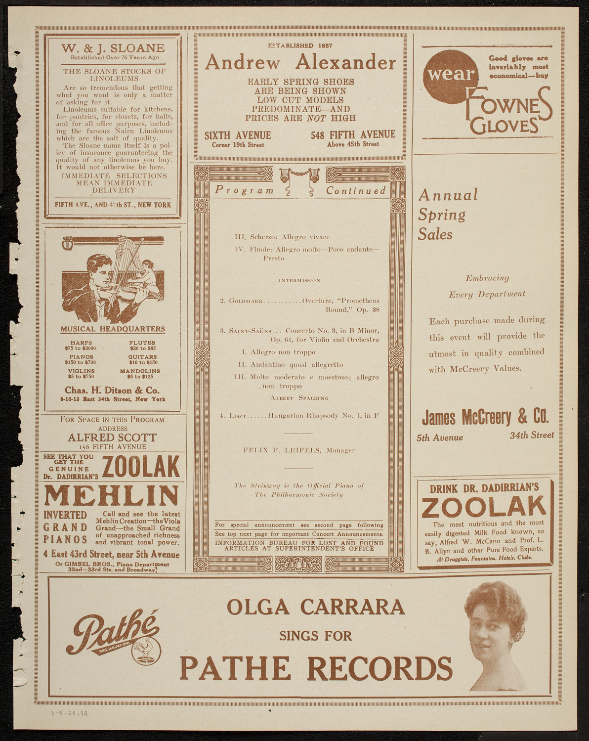 New York Philharmonic, March 5, 1920, program page 7