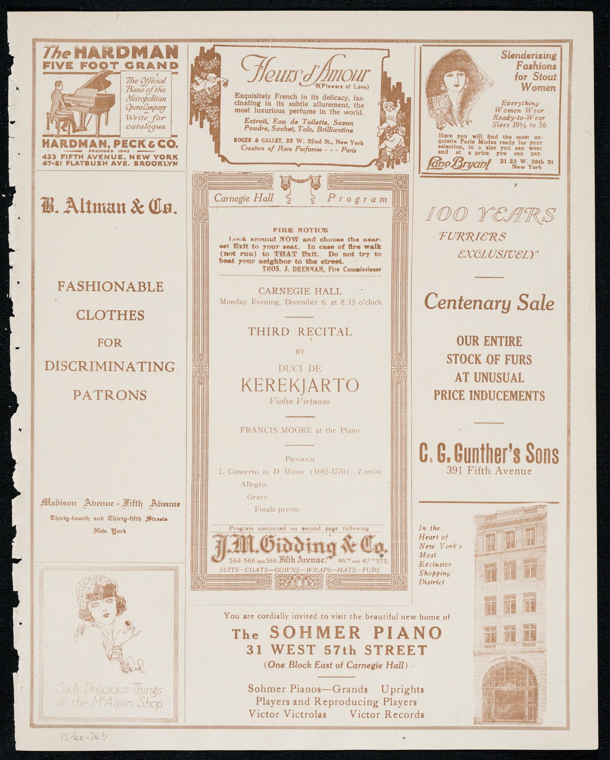 Duci de Kerekjarto, Violin, December 6, 1920, program page 5