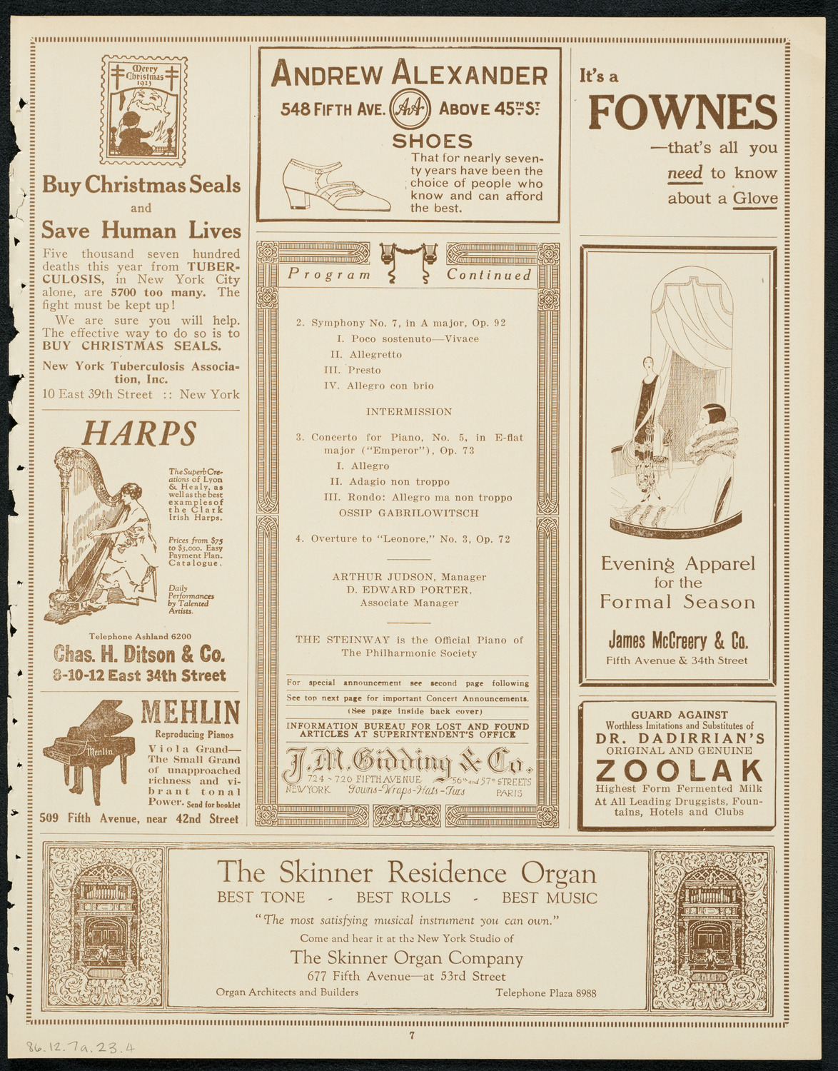 New York Philharmonic, December 7, 1923, program page 7