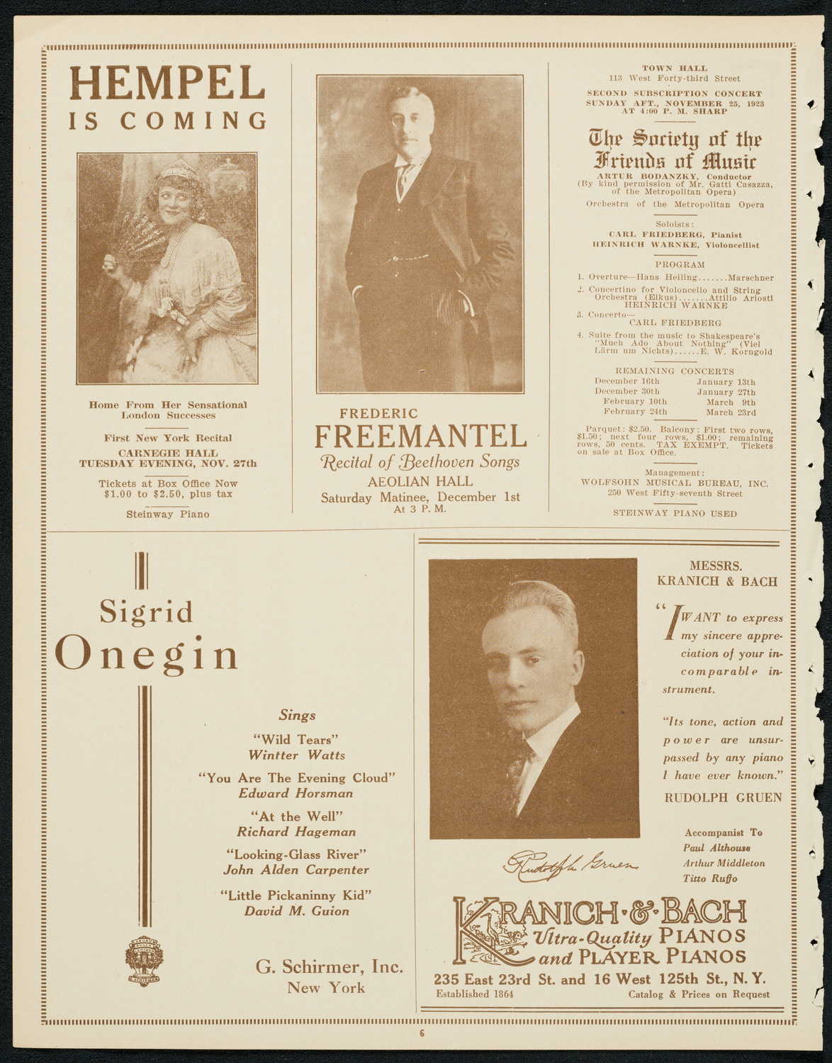 Sigrid Onégin, Contralto, November 17, 1923, program page 6