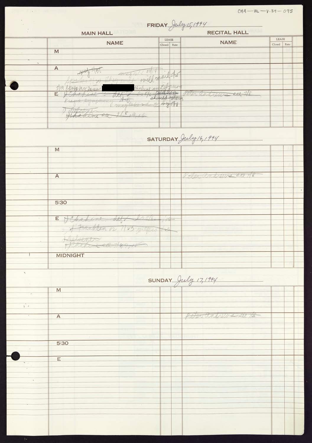 Carnegie Hall Booking Ledger, volume 39, page 95