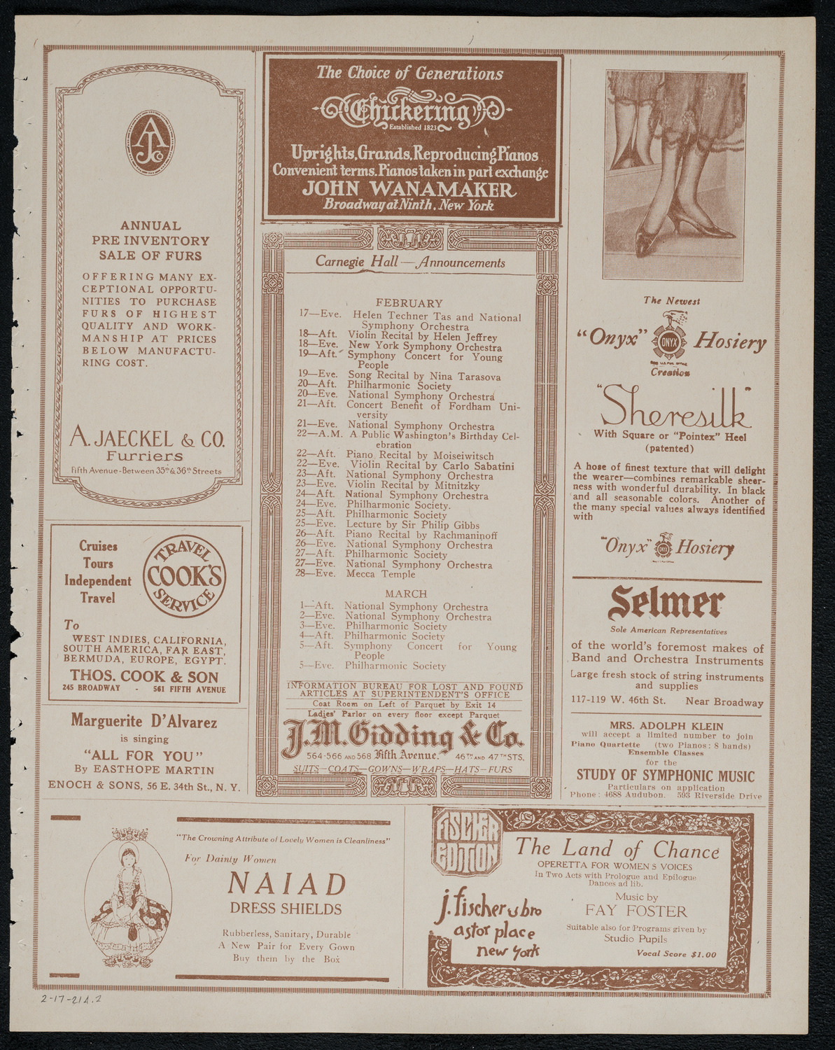 New York Symphony Orchestra, February 17, 1921, program page 3