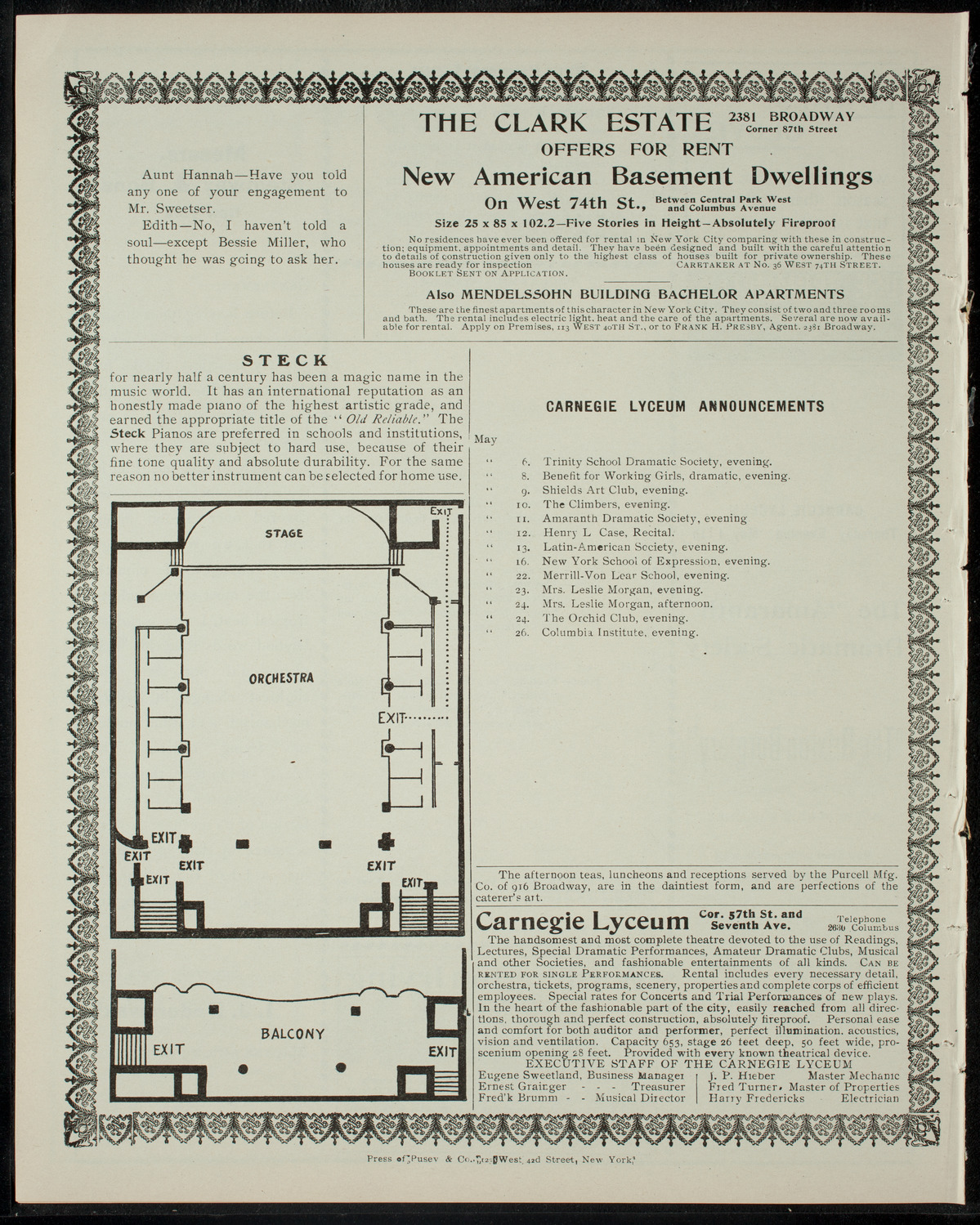 Williams College "Cap and Bells" Dramatic Association, May 5, 1905, program page 4