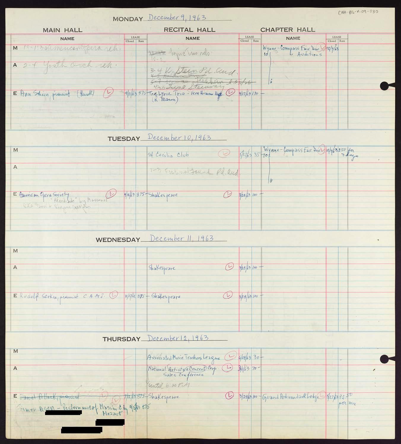 Carnegie Hall Booking Ledger, volume 9, page 30