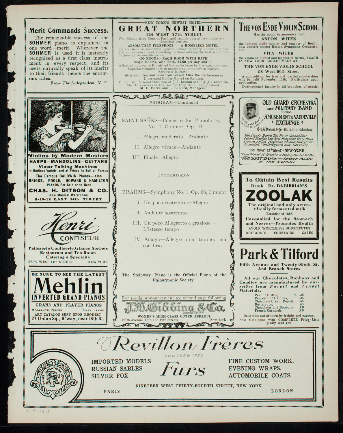 New York Philharmonic, November 15, 1910, program page 7