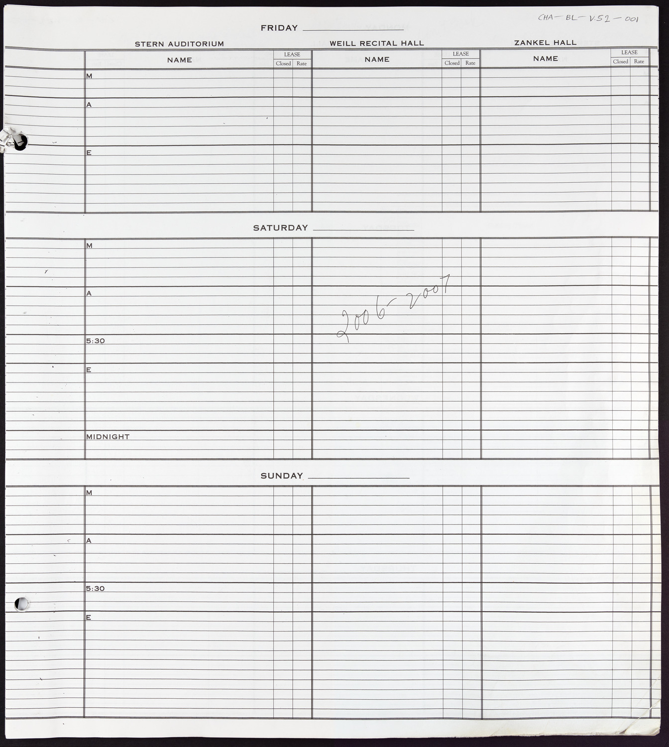 Carnegie Hall Booking Ledger, volume 52, page 1