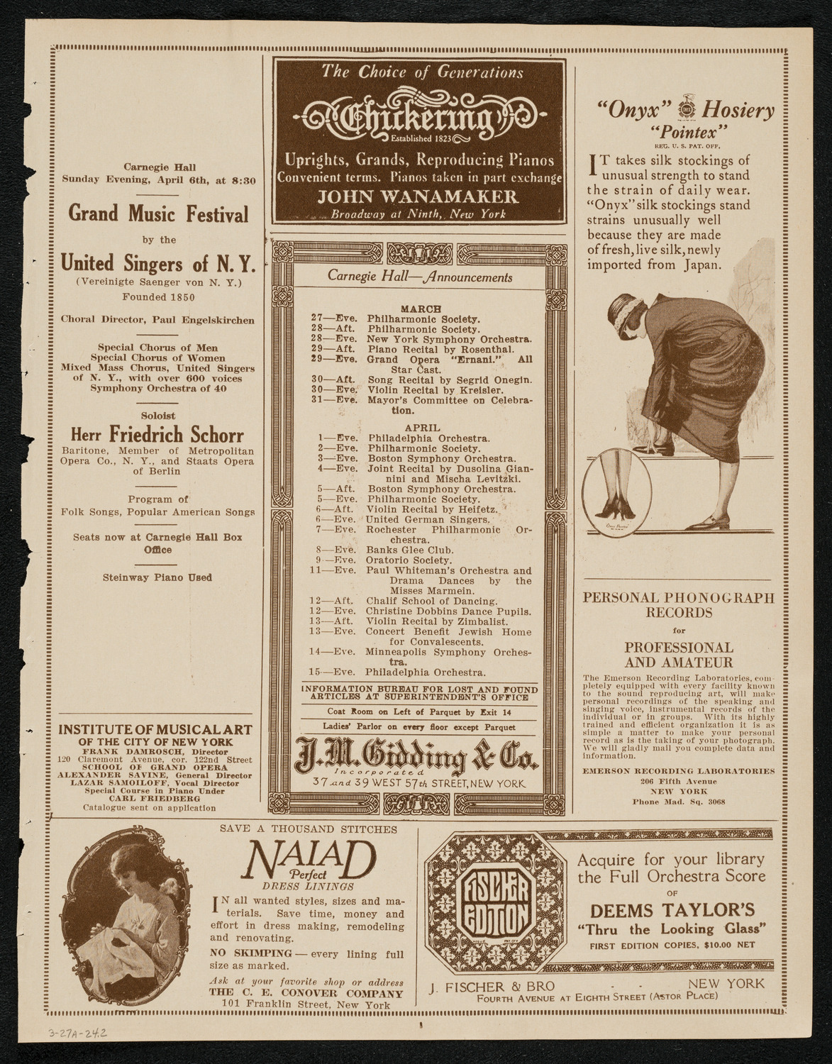 New York Symphony Orchestra, March 27, 1924, program page 3