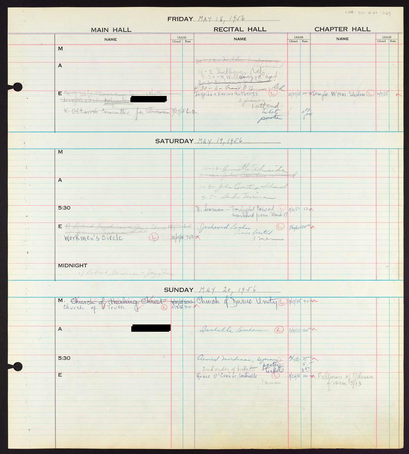 Carnegie Hall Booking Ledger, volume 1, page 69