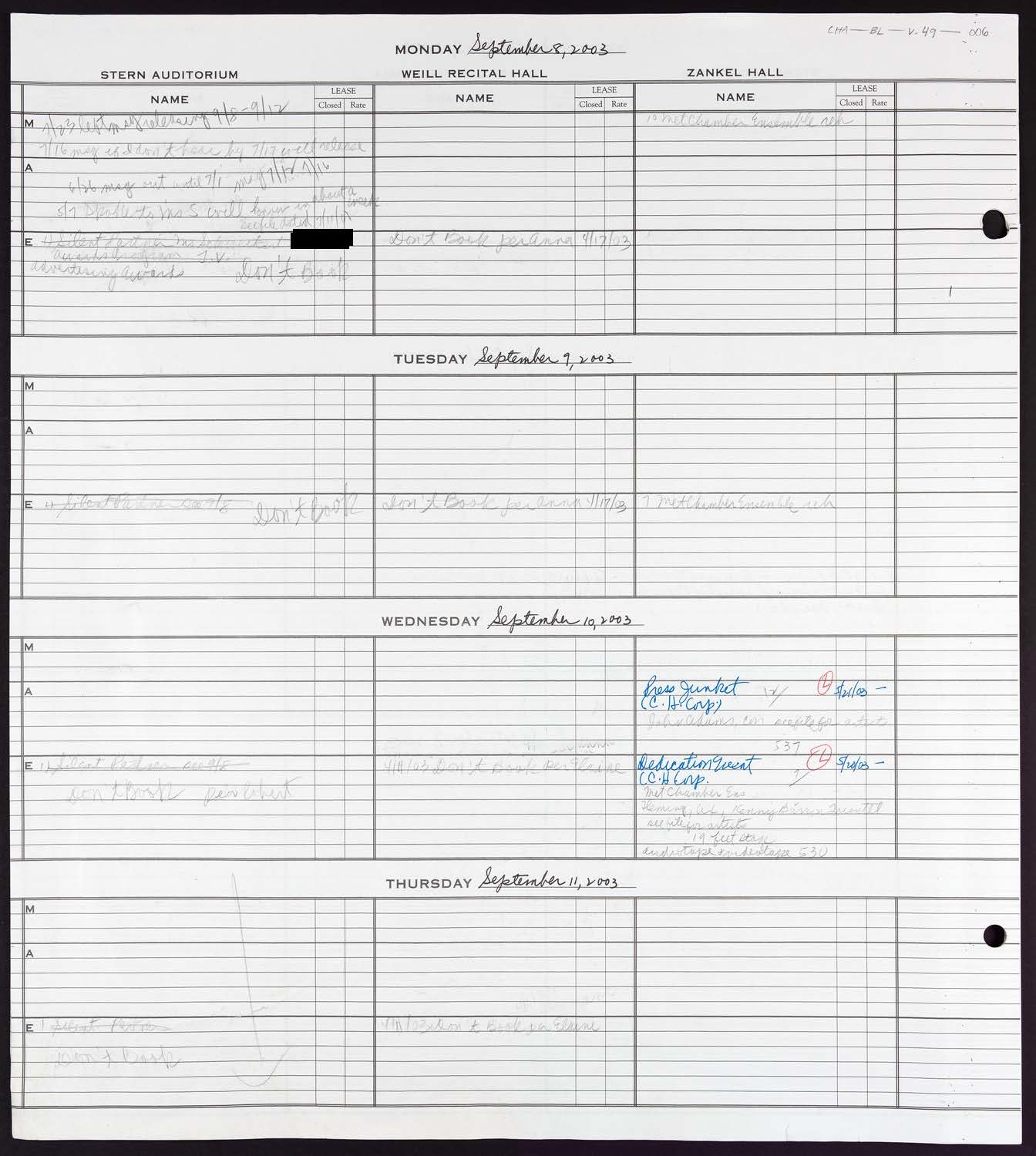 Carnegie Hall Booking Ledger, volume 49, page 6