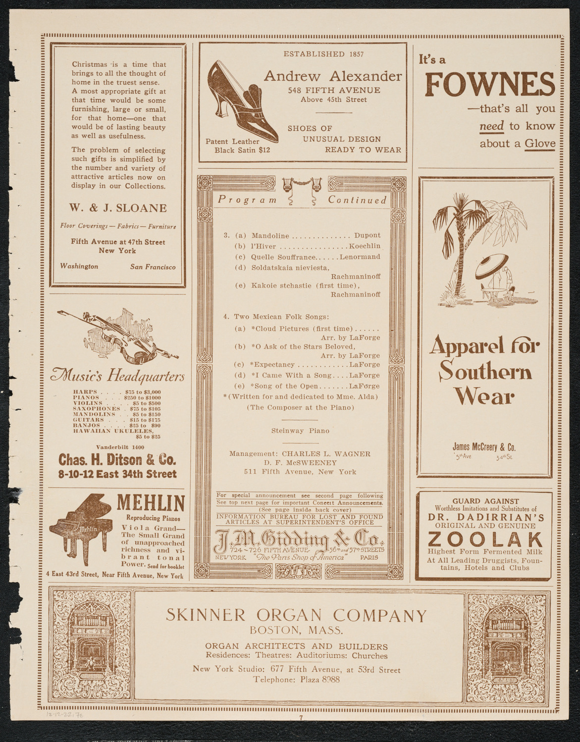 Frances Alda, Soprano, December 12, 1922, program page 7