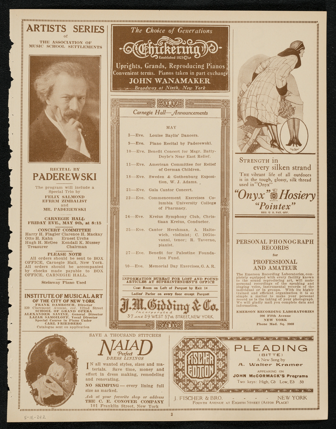 Graduation: New York School of Chiropractic, May 1, 1924, program page 3