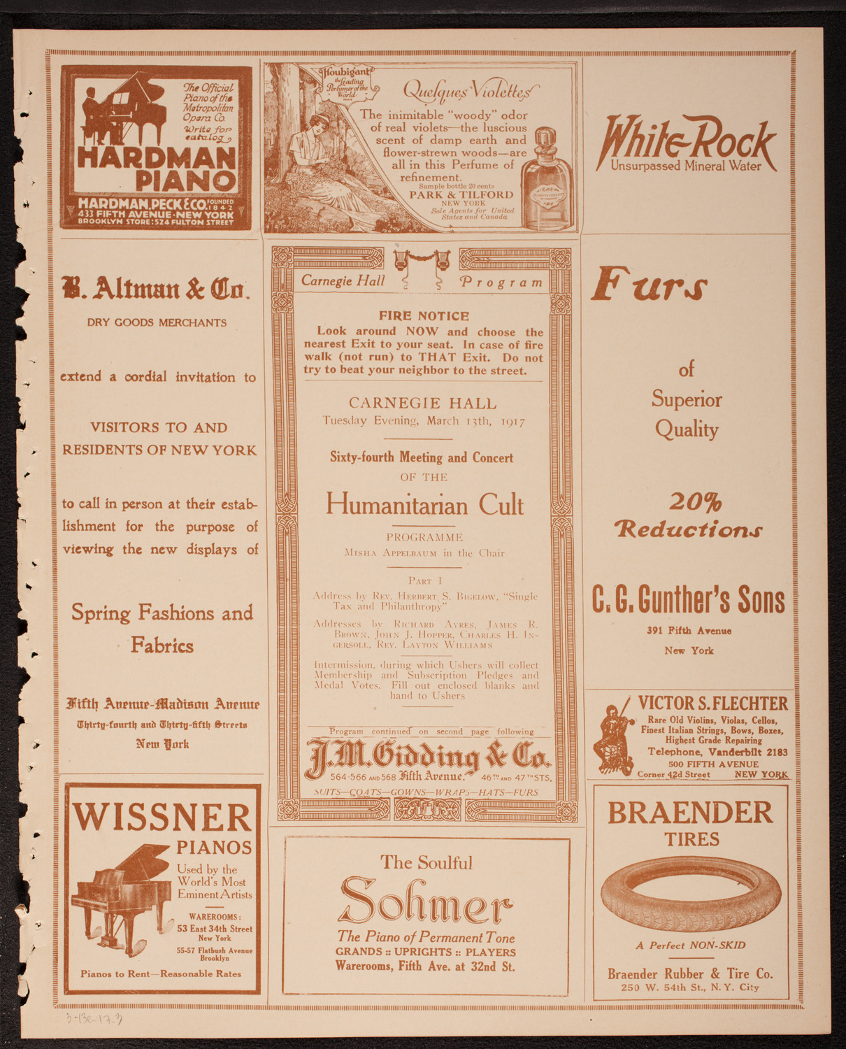 Meeting: The Humanitarian Cult, March 13, 1917, program page 5