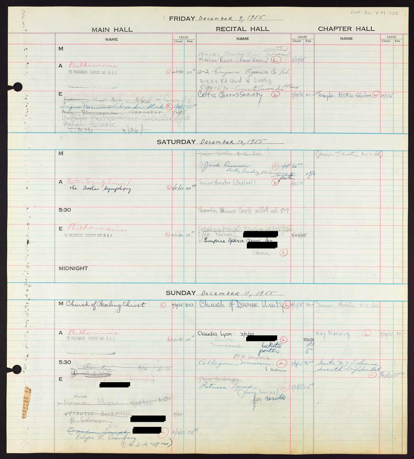 Carnegie Hall Booking Ledger, volume 1, page 23