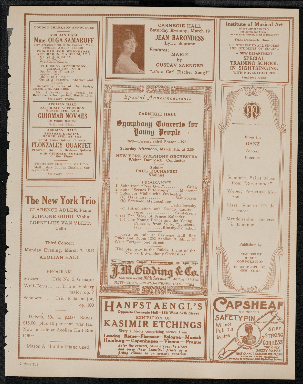 Mecca Temple of New York: Ancient Arabic Order of the Nobles of the Mystic Shrine, February 28, 1921, program page 9