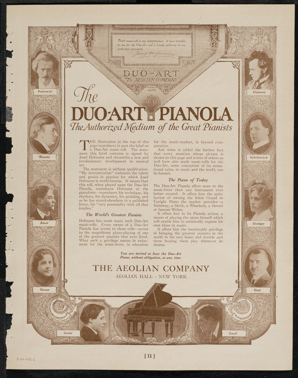 Cantor Sirota with Choir, March 26, 1921, program page 11