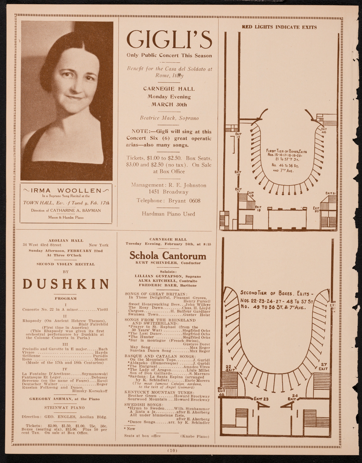 Tito Schipa, Tenor, February 9, 1925, program page 10