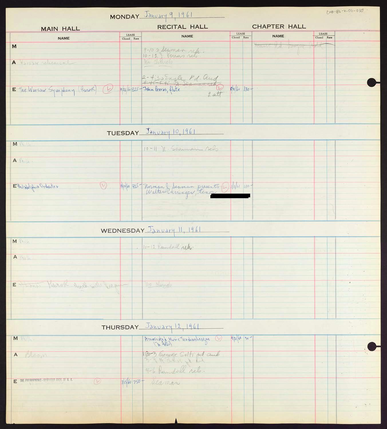 Carnegie Hall Booking Ledger, volume 6, page 30