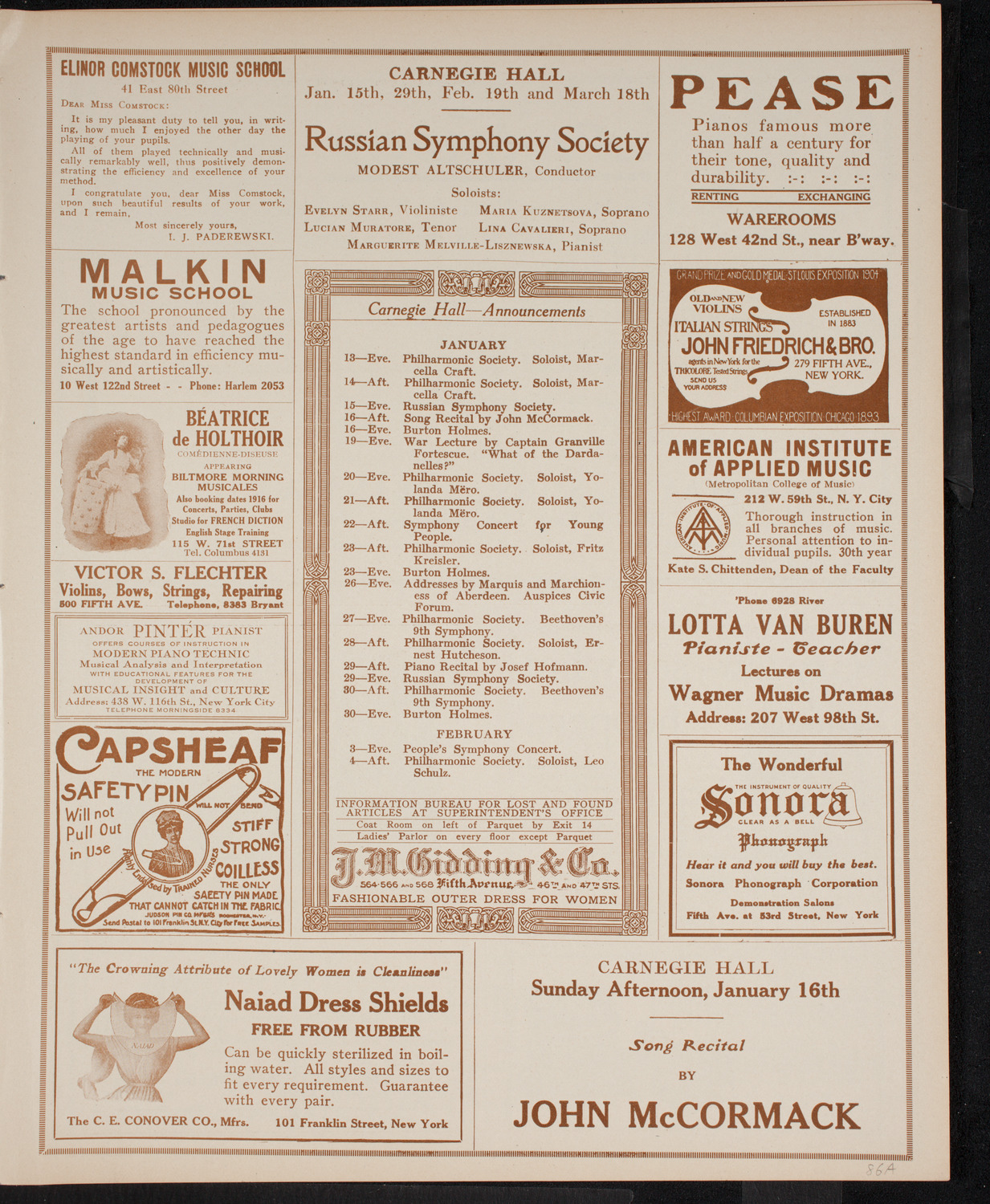 Schola Cantorum of New York, January 12, 1916, program page 3