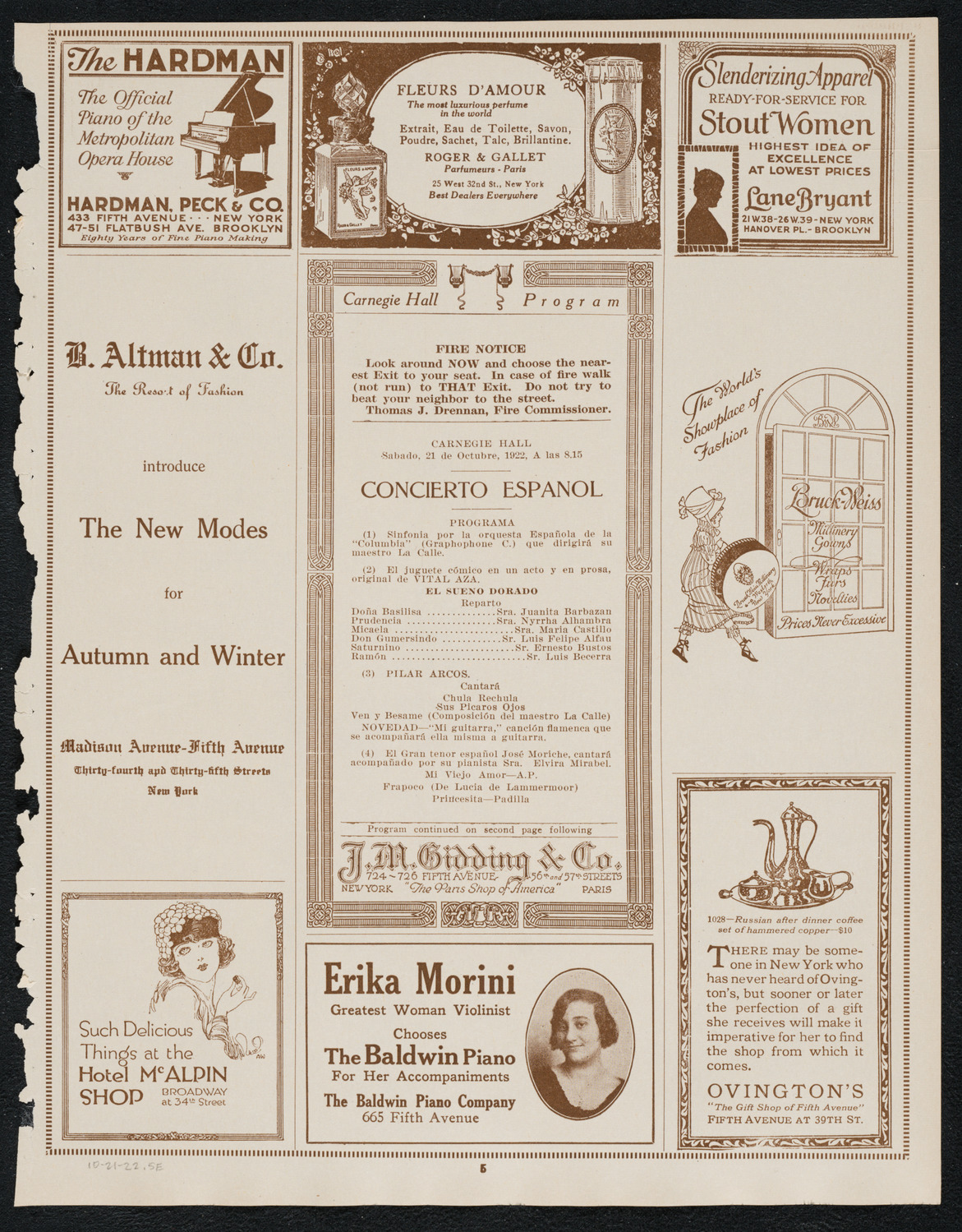 Concierto Espagnol, October 21, 1922, program page 5