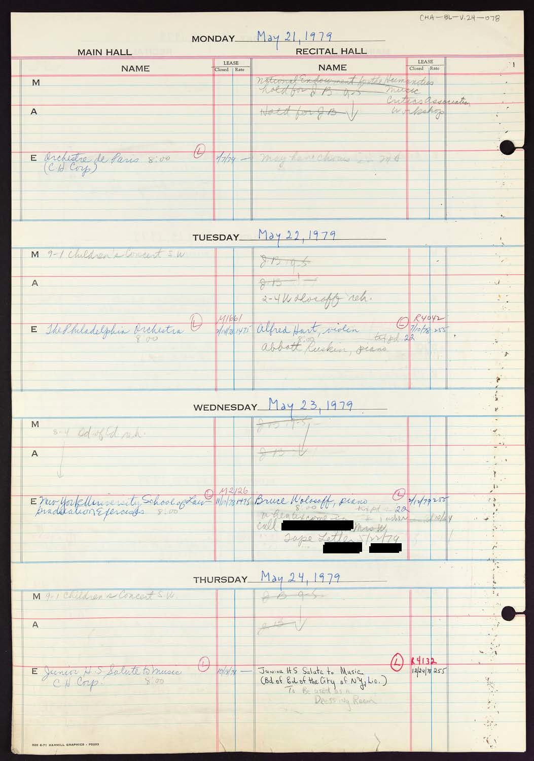 Carnegie Hall Booking Ledger, volume 24, page 78