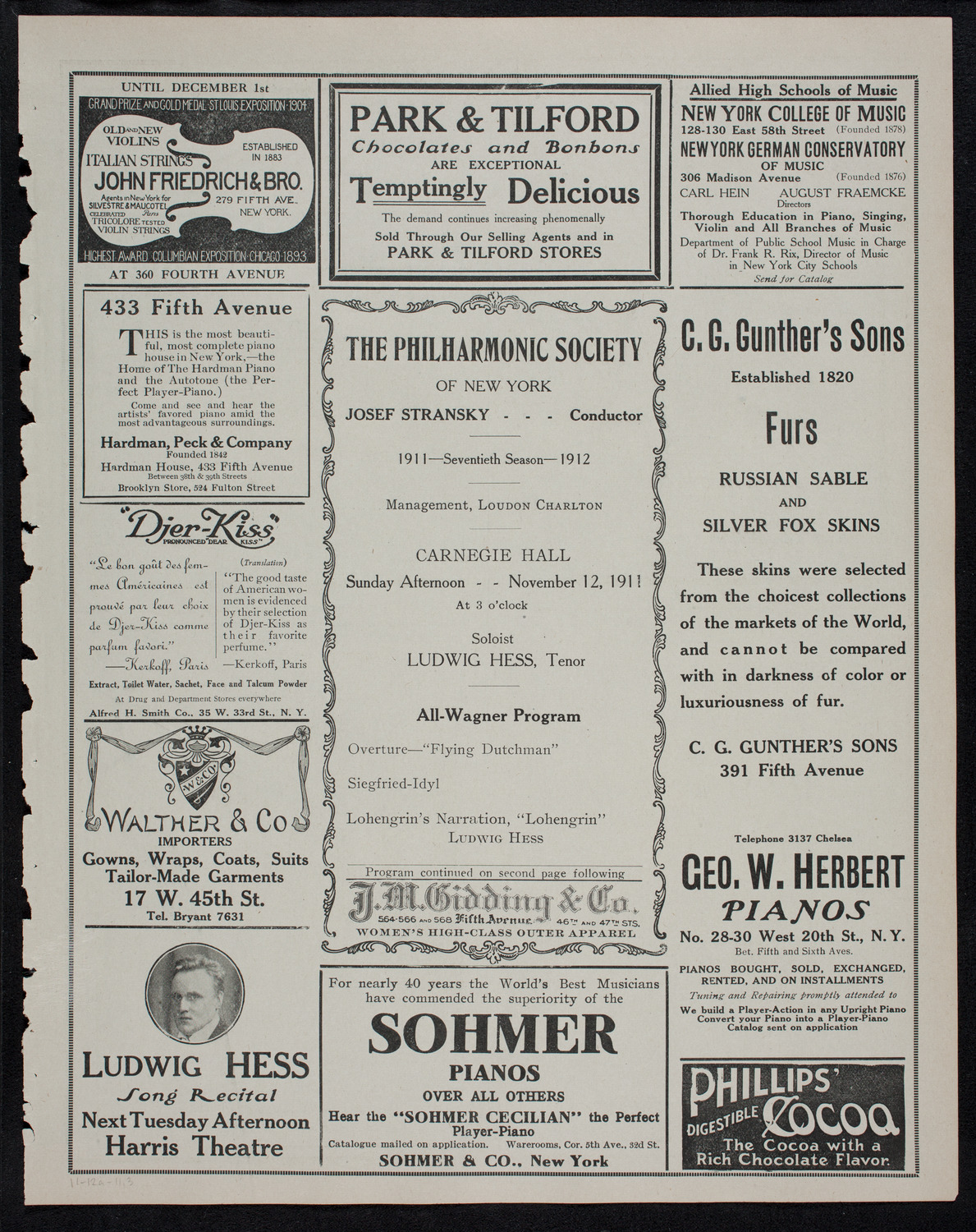 New York Philharmonic, November 12, 1911, program page 5