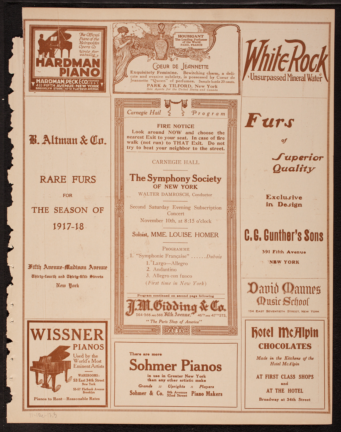 New York Symphony Orchestra, November 10, 1917, program page 5
